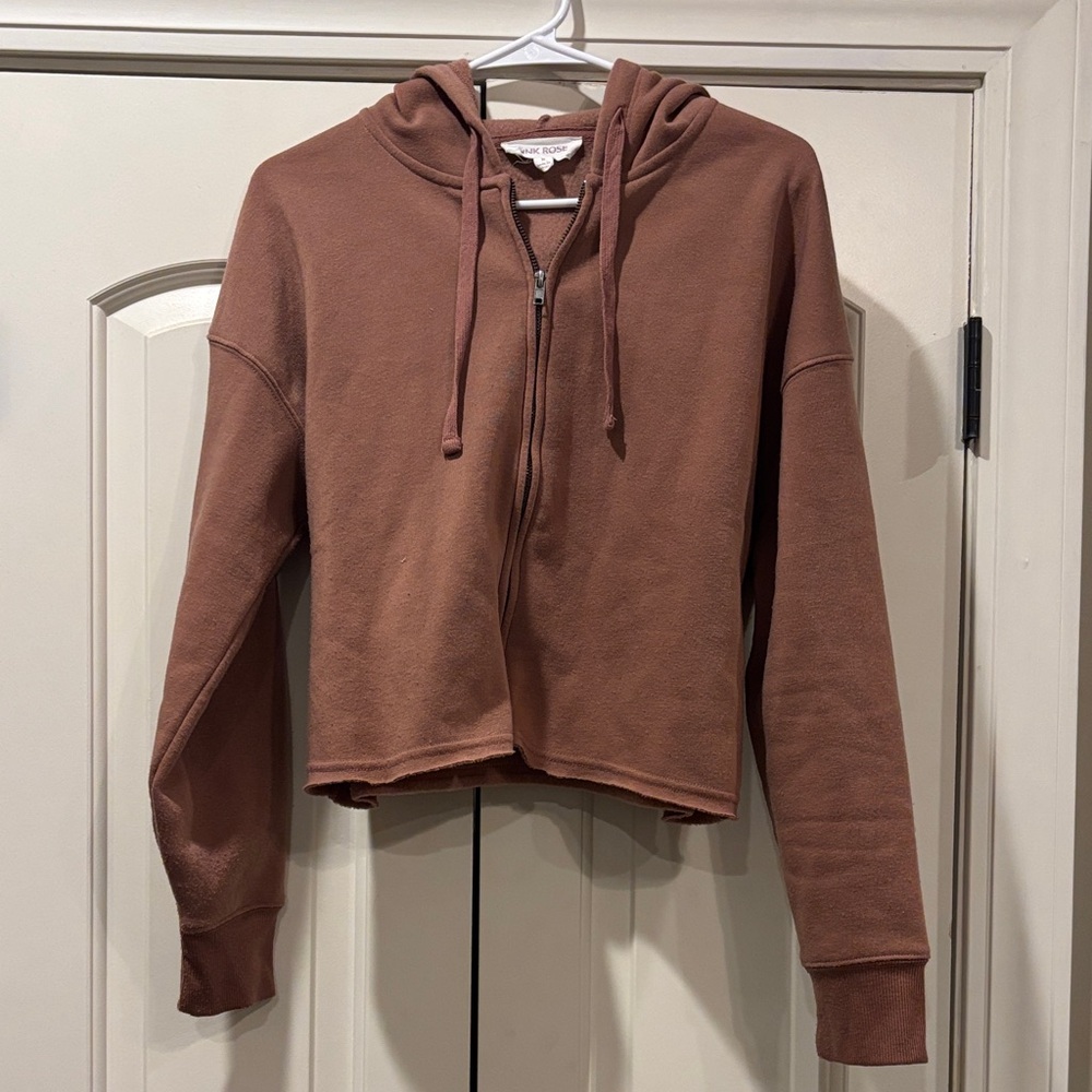Medium full zip hooded jacket mocha brown